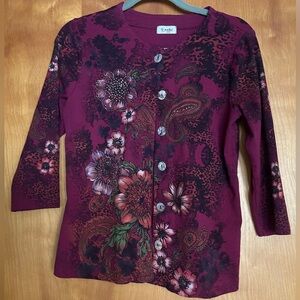 Purple floral sweater cardigan button up